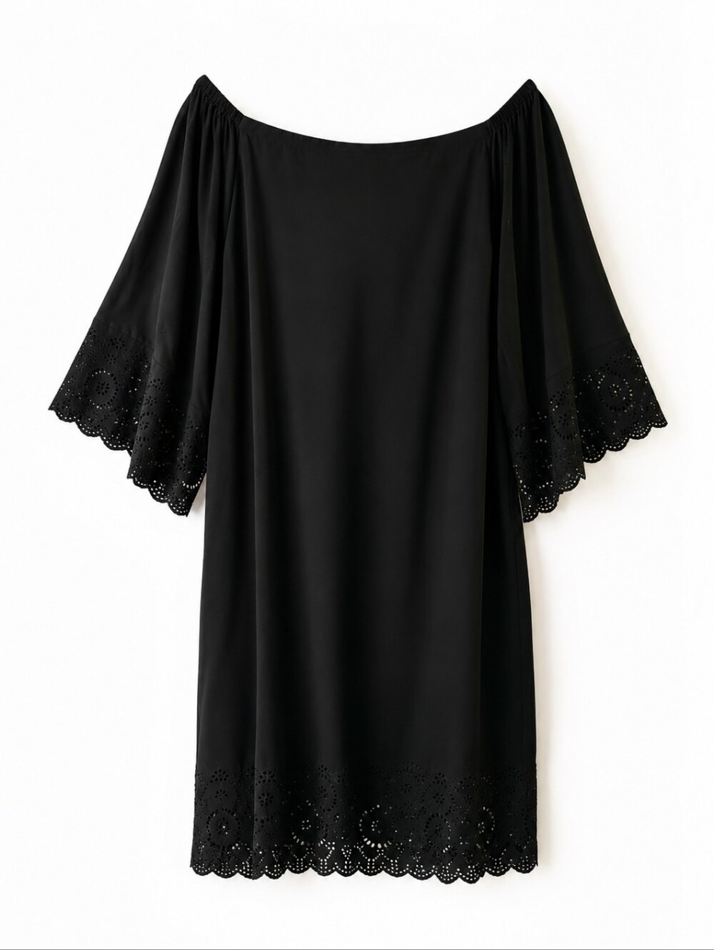 Roz & Ali Black Off Shoulder Eyelet Cutout Shift Dress Size 1X
